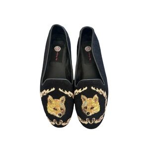 By Paige Needlepoint Loafer Shoes Womens 9 Fox and Wreath Embroidered